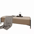 Stylish Beige Leather Ottoman With Black Frame Gold Legs Leopard Print Blanket Teapot On Tray