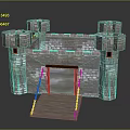 Medieval Castle Model With Stone Brick Walls Four Towers Wooden Drawbridge And Glass Door