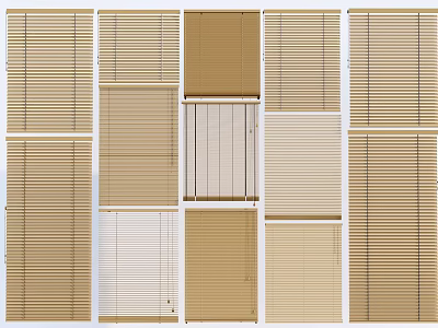 Stylish Window Blinds With Various Designs And Natural Wood Tones For Home Decoration 3d model