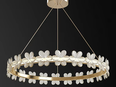 Elegant Luxurious Chandelier With Golden Round Frame And Crystal Flower Decorations 3d model