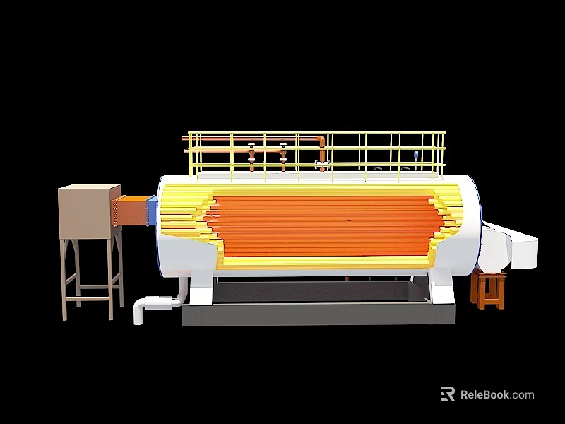 Large Industrial Heating Equipment With Operational Platform Control Unit And Structural Base 3d model 