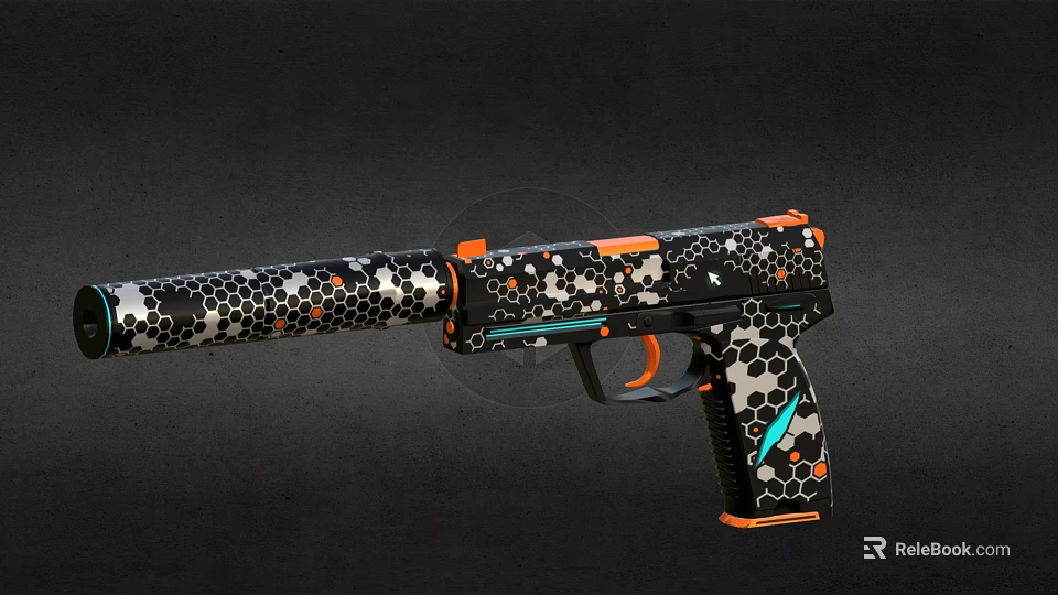 Colorful Playground Equipment Toy Gun With Black Orange White Hexagon Pattern Design 3d model 