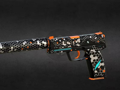 Colorful Playground Equipment Toy Gun With Black Orange White Hexagon Pattern Design 3d model