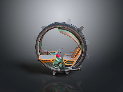 Futuristic Motorcycle Concept Design With Circular Tire Structure And Seats 3d model