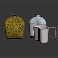 Essential Household Items With Yellow Patterned Bag Silver Lidded Container And Silver Handled Cup