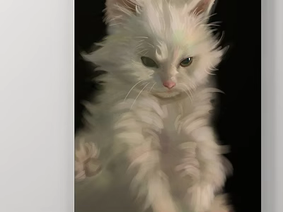 Fluffy White Cat Art Painting With Dark Background 3d model