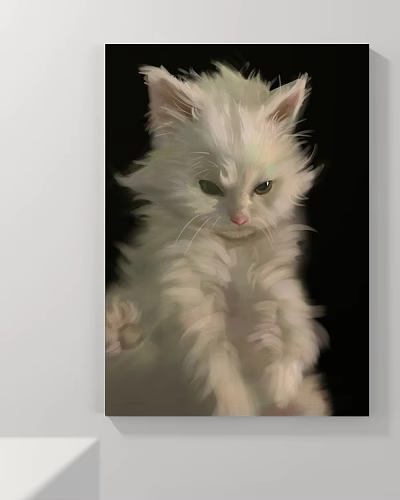 Fluffy White Cat Art Painting With Dark Background 3d model Fluffy White Cat Art Painting With Dark Background 3d model