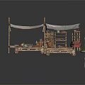 Ancient Fishing Village Structure With Canvas Tent Wooden Platforms And Storage Crates