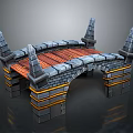 Medieval Stone Bridge 3D Model With Wooden Deck Spiked Towers And Decorative Stripes
