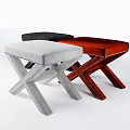 Upholstered Sofa Stools With Crossed X Shaped Legs In Gray Black And Brown