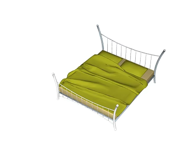 Modern Double Bed With White Metal Frame And Green Mattress 3d model