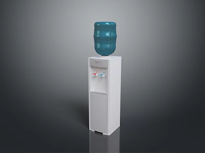 Standing Water Dispenser With White Body And Blue Water Bottle 3d model