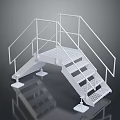 White Metal Staircase With Platform Handrails Steps And Square Support Feet