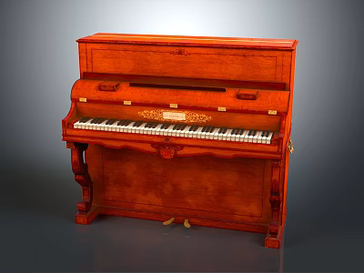 Retro Brown Wooden Upright Piano with Black White Keys Classic Musical Instrument for Home Decor 3d model
