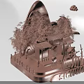 Traditional Sichuan Landscape Model With Bamboo Trees Pavilion And Mountain