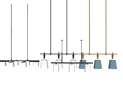 Modern Chandeliers With Black Gold Metal Arms And Blue White Lamp Shades 3d model