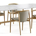 Elegant Modern Dining Table With Marble Top Wooden Frame And Grey Chairs 3d model