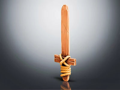 Handmade Wooden Sword With Cross Hilt And Rope Wrapped Handle As Decorative Weapon 3d model