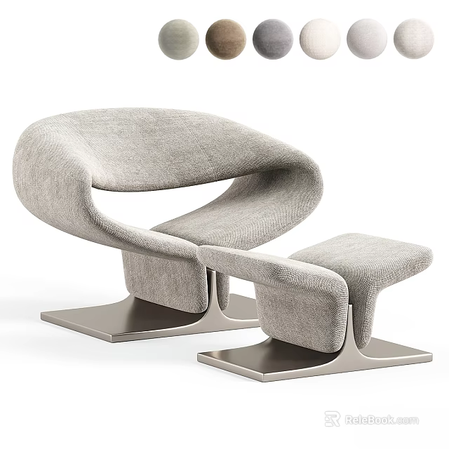 Modern Light Gray Fabric Lounge Chair With Matching Ottoman And Sleek Curves Metal Base 3d model 
