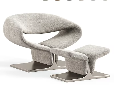 Modern Light Gray Fabric Lounge Chair With Matching Ottoman And Sleek Curves Metal Base 3d model