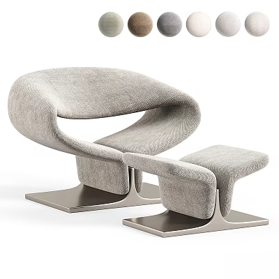 Modern Light Gray Fabric Lounge Chair With Matching Ottoman And Sleek Curves Metal Base 3d model