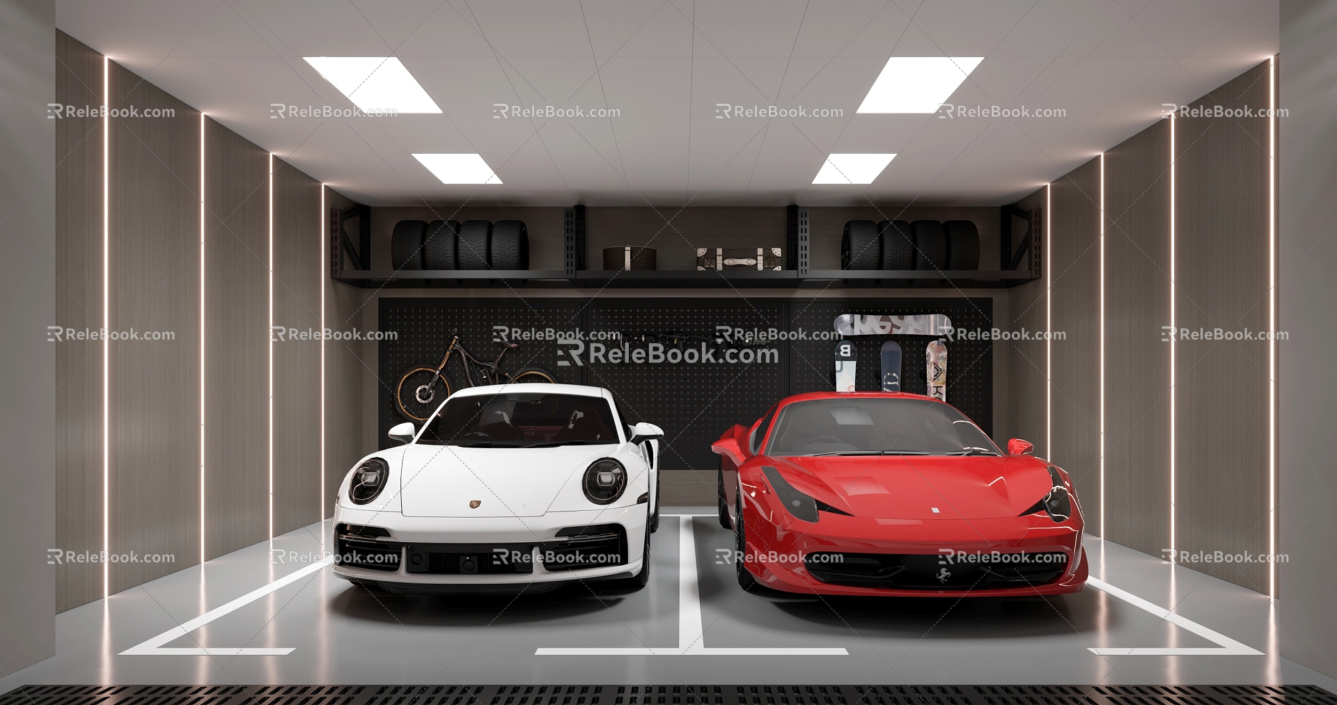 Hyundai Garage Porsche Ferrari Garage Door Tires 3d model