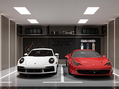 Hyundai Garage Porsche Ferrari Garage Door Tires 3d model