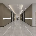 Modern Front Desk Reception Area With Marble Counter Stone Wall Accent Lighting And Potted Plant