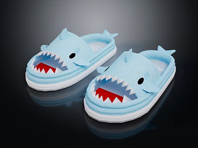 Blue Shark Shaped Slippers Comfortable Home Footwear With Red Mouth Detail And Non Slip Sole 3d model