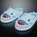 Blue Shark Shaped Slippers Comfortable Home Footwear With Red Mouth Detail And Non Slip Sole
