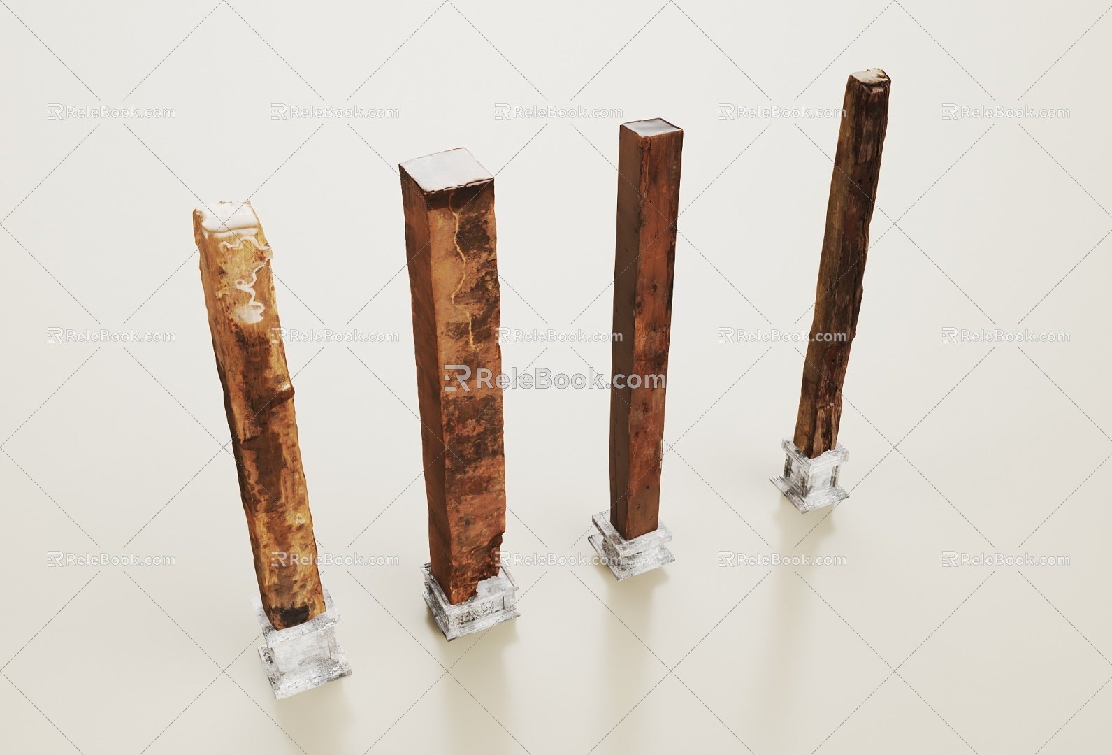 Chinese style column solid wood support column ancient building column foundation column foundation column pier old pile wooden column 3d model