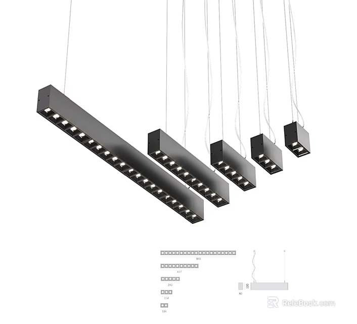 Modern Multiple Black Rectangular Pendant Lights With LED Lights For Interior Design 3d model 