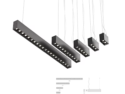 Modern Multiple Black Rectangular Pendant Lights With LED Lights For Interior Design 3d model