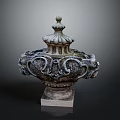 Ornate Stone Decorative Urn With Intricate Carvings Pedestal Base And Ornate Top