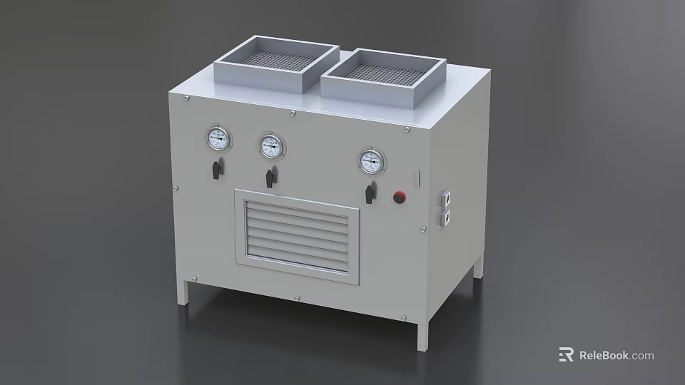 Industrial Equipment With Dual Square Compartments Front Panel Gauges And Ventilation Grille 3d model 
