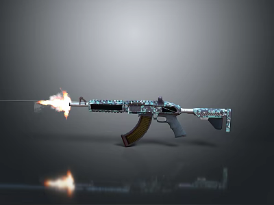 Rifle With Intricate Pattern And Muzzle Flame On Gray Background With Reflection 3d model