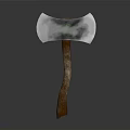 Stone Axe Equipment With Wooden Handle And Gray White Stone Head