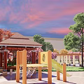 Lush Urban Square Landscape With Diverse Trees Flowering Plants Water Pond And Walking Paths