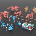 Industrial Equipment Featuring Gantry Tower Cranes And Container Stacks For Logistics Operations