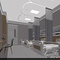 Modern Hospital Ward Interior With White Beds TV Curtains And Ceiling Lights
