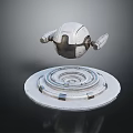 Metallic Floating Spherical Device With Circular Base And Mechanical Arms Design 3d model