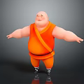 3D Animated Game Movie Character Chubby Monk In Orange Robe With Arms Outstretched Standing Pose