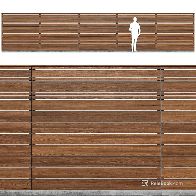 Wooden Vertical Slatted Fence Design For Outdoor Living Space With Natural Structure 3d model 