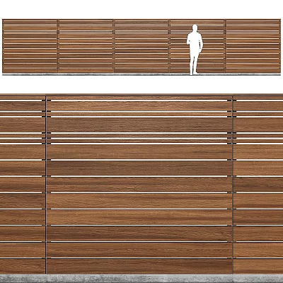 Wooden Vertical Slatted Fence Design For Outdoor Living Space With Natural Structure 3d model