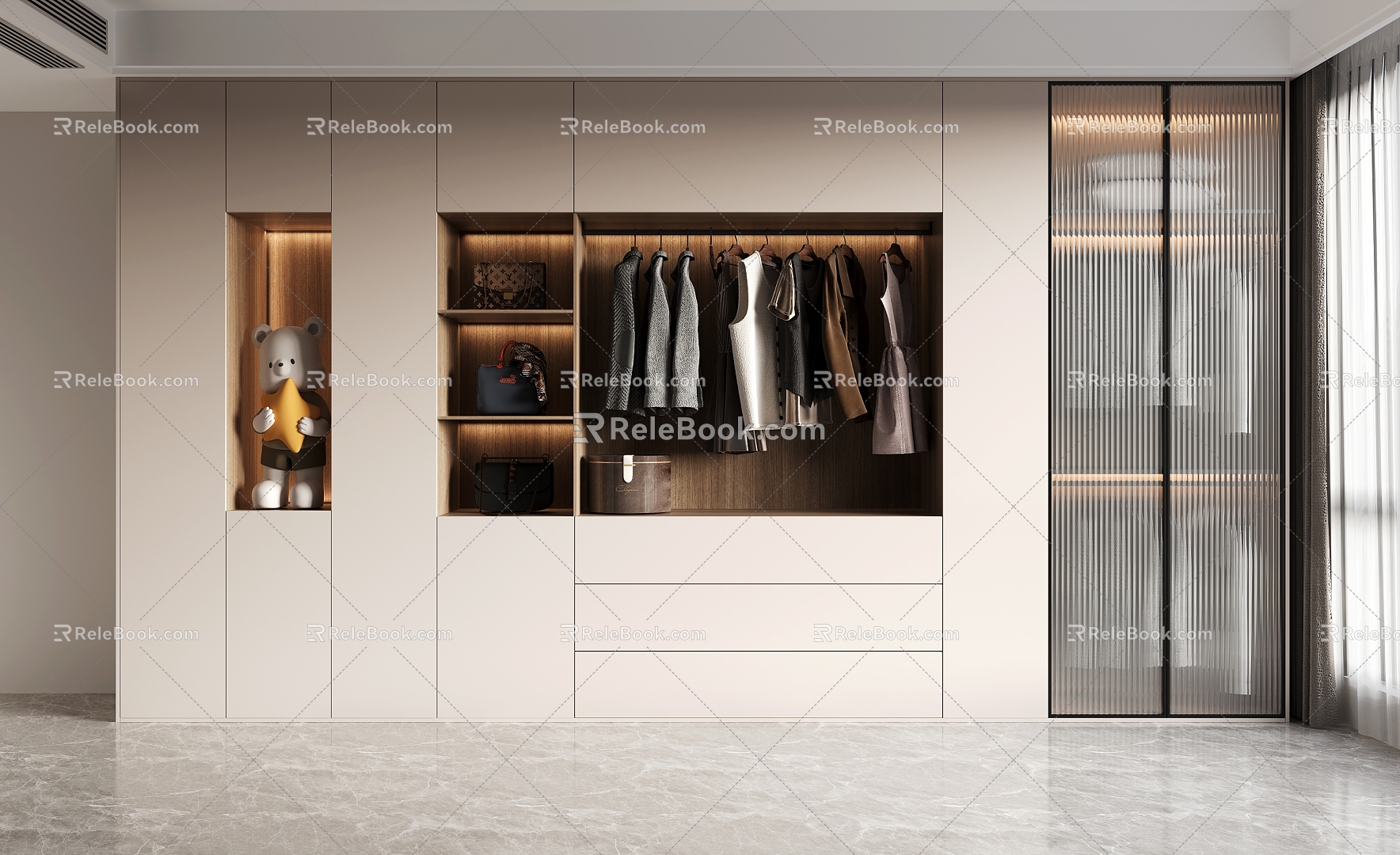 Modern whole house custom semi-open wardrobe 3d model