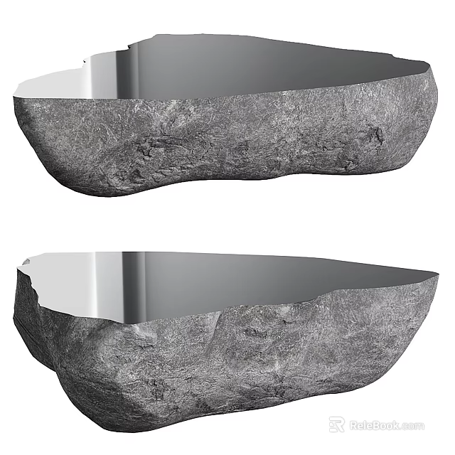 Natural Stone Coffee Table Featuring Rough Texture And Sleek Polished Top Modern Design 3d model 