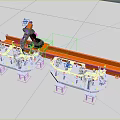 Industrial Robotic Arm Operating On Metal Components With White Base And Sparks