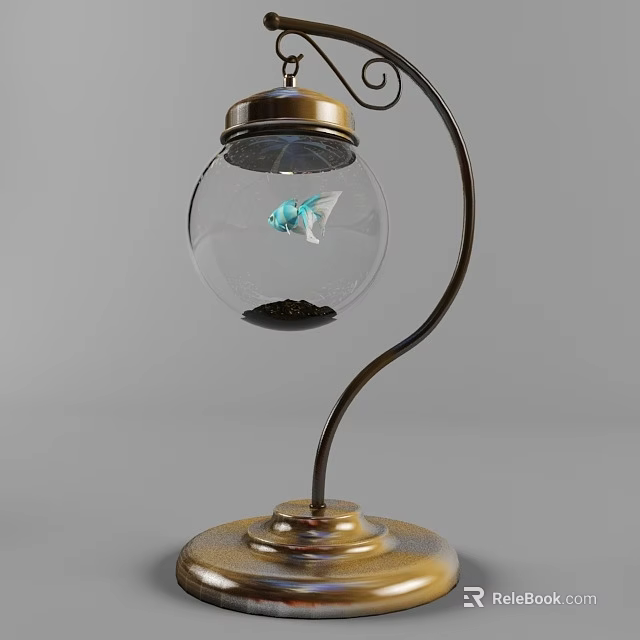 Elegant Decorative Ornament Set with Glass Globe Metal Stand and Small Fish Decoration 3d model 