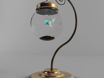 Elegant Decorative Ornament Set with Glass Globe Metal Stand and Small Fish Decoration 3d model