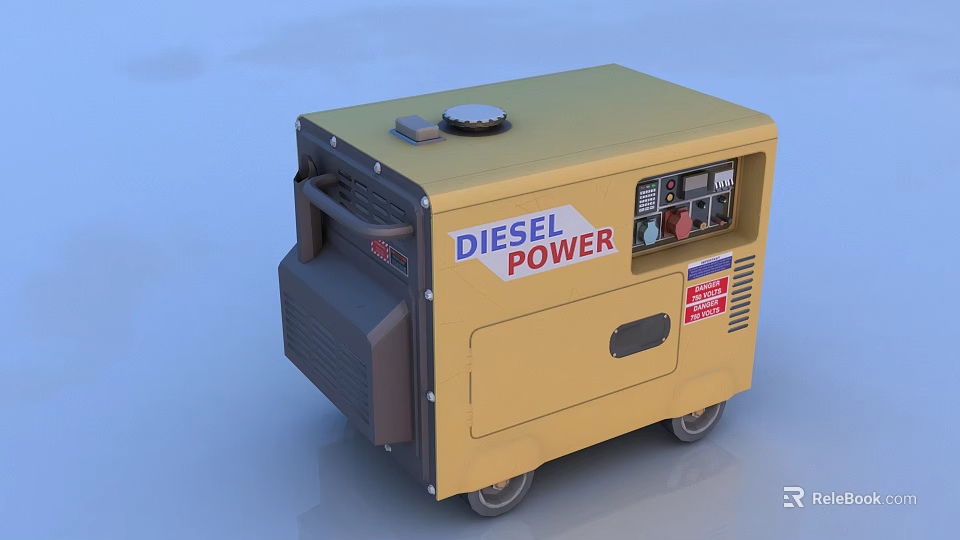 Yellow Mobile Diesel Generator With Control Panel And Diesel Power Label 3d model 